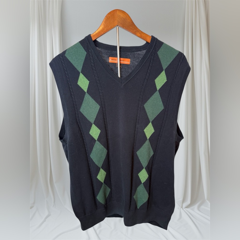 Sette Ponti Men's Cotton Pullover Argyle Sweater Vest Sz L